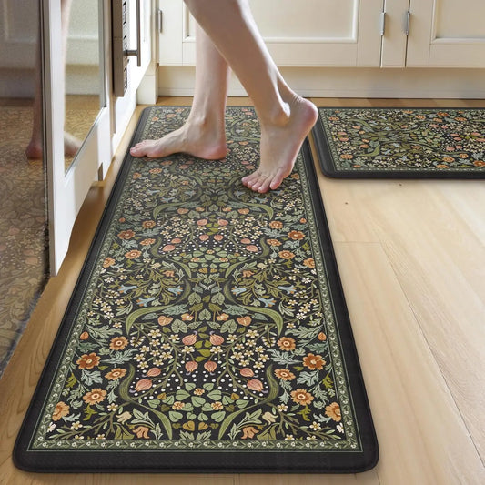 2-Piece Anti-Fatigue Kitchen Mats, Non-Slip, Vintage Floral