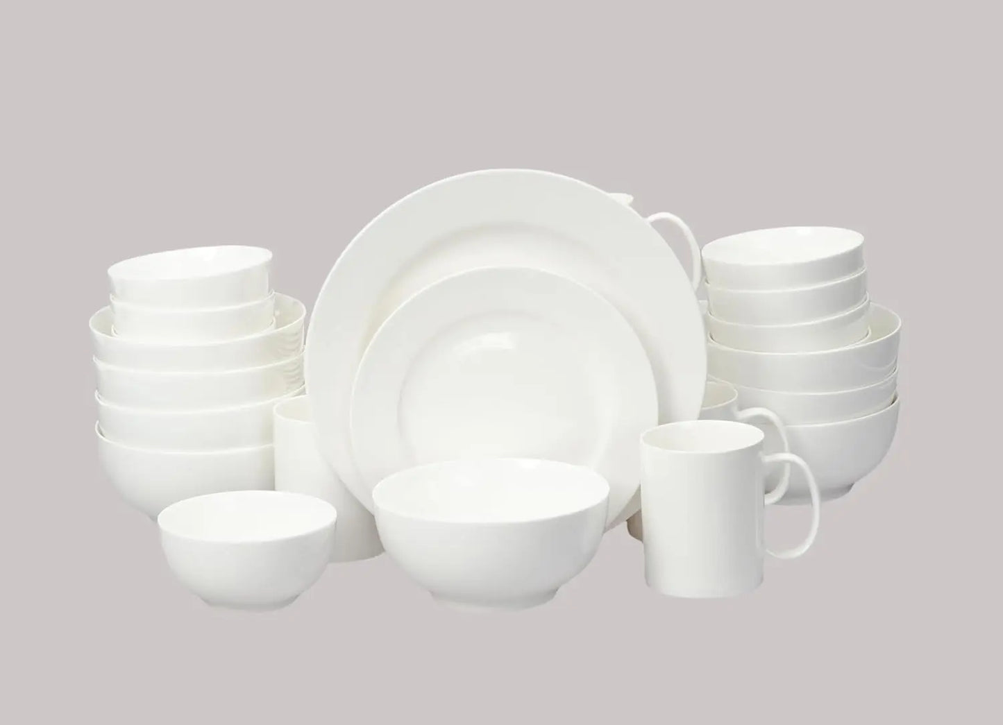 Bone China Rim Shape, White 40pc Dinnerware