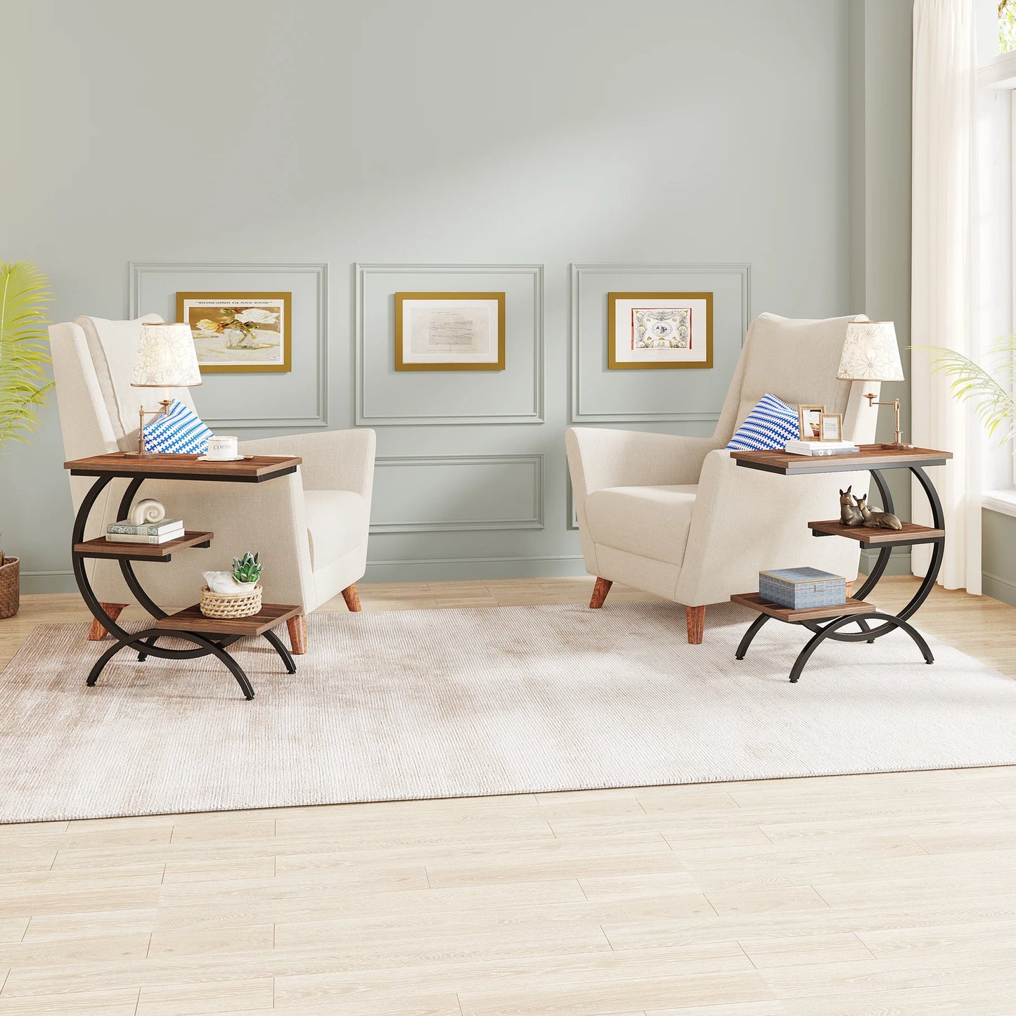 Tribesigns C-Shaped End Table, With Storage Shelves