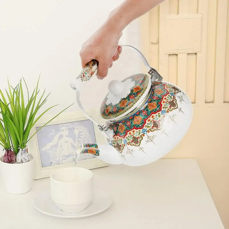 2.6QT Ceramic Tea Kettle,  Large Floral Colorful