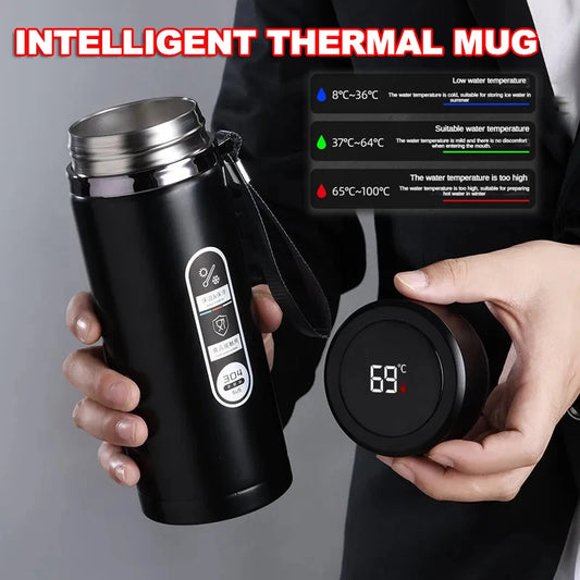 1L Stainless Steel Thermos, LED Temperature Display