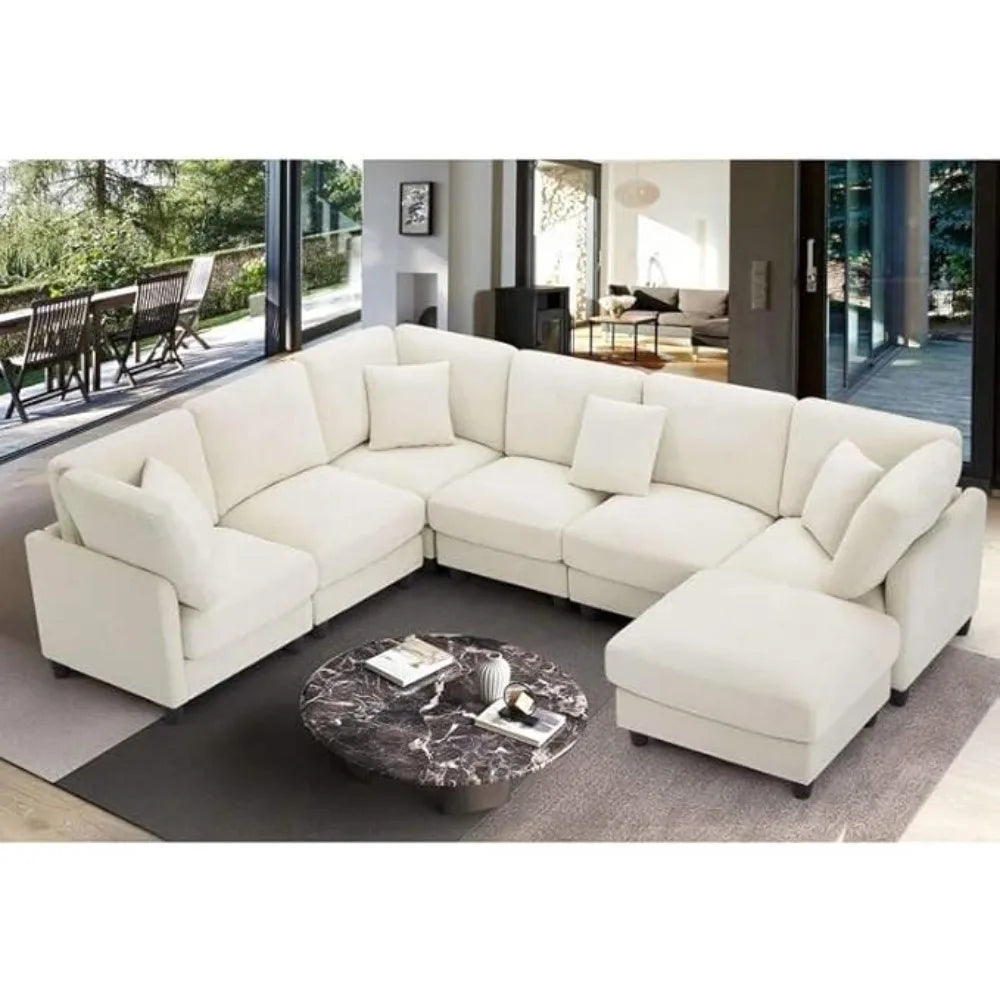 Chenille Cloud Sectional Sofa – 7-Seater