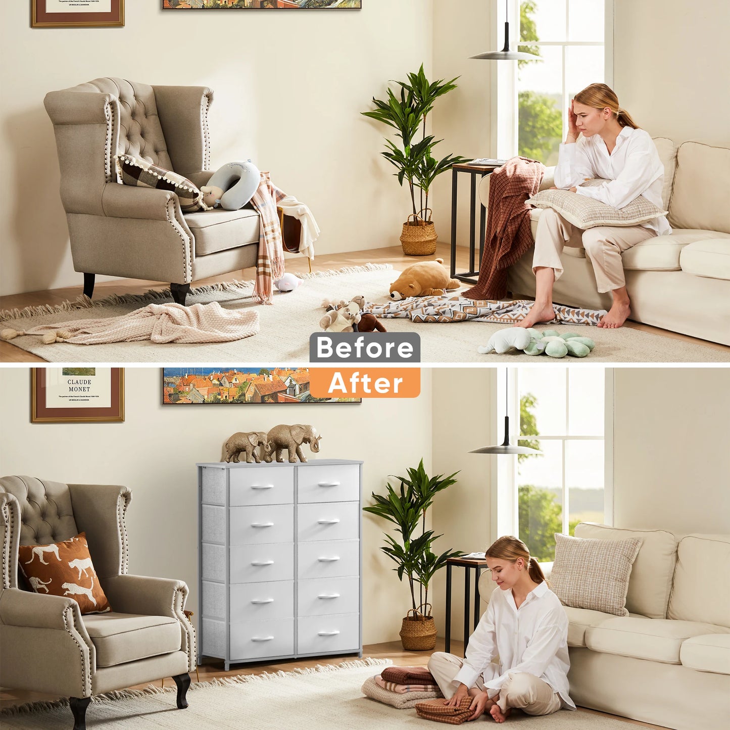JHK Wardrobe Dresser With 5/7/10, Fabric Drawers