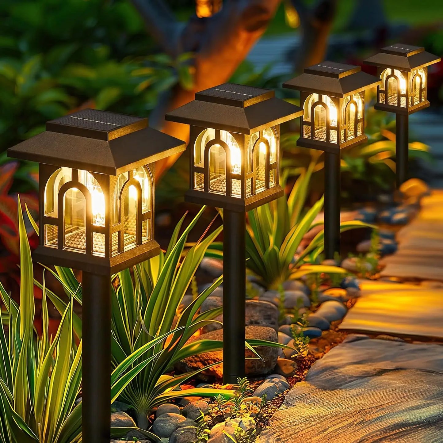 Waterproof Solar Pathway Lights Outdoor, Auto On/Off