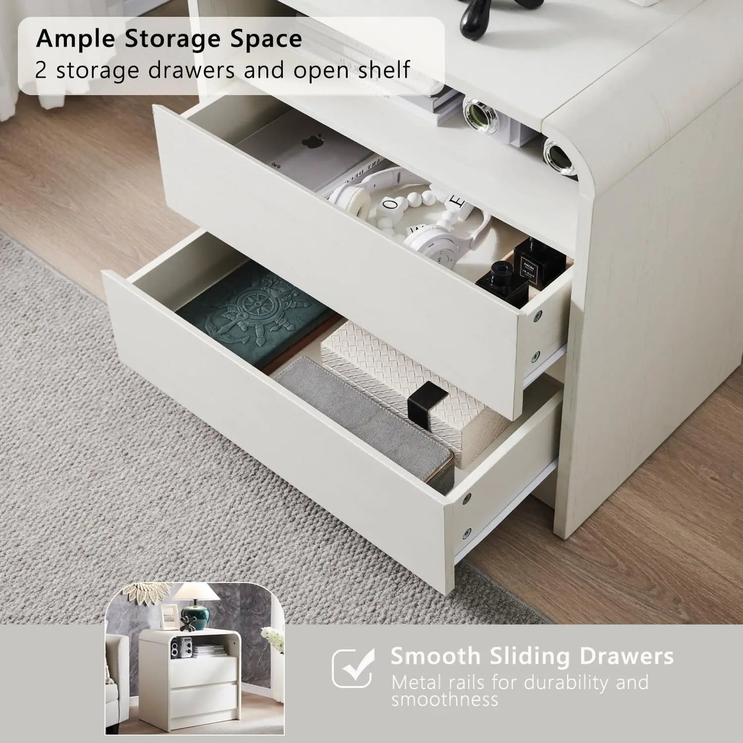 25" Tall Modern Nightstand with Charging Station