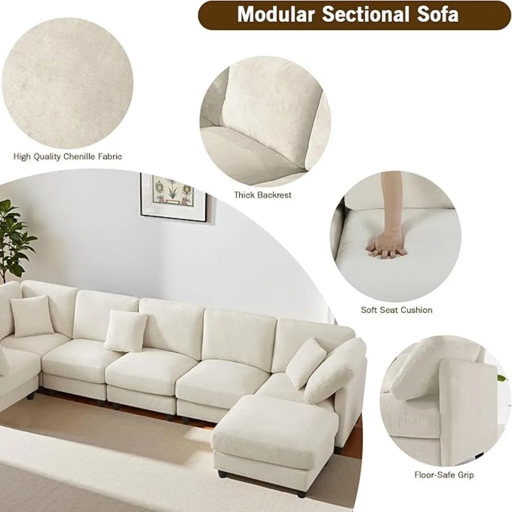 Chenille Cloud Sectional Sofa – 7-Seater