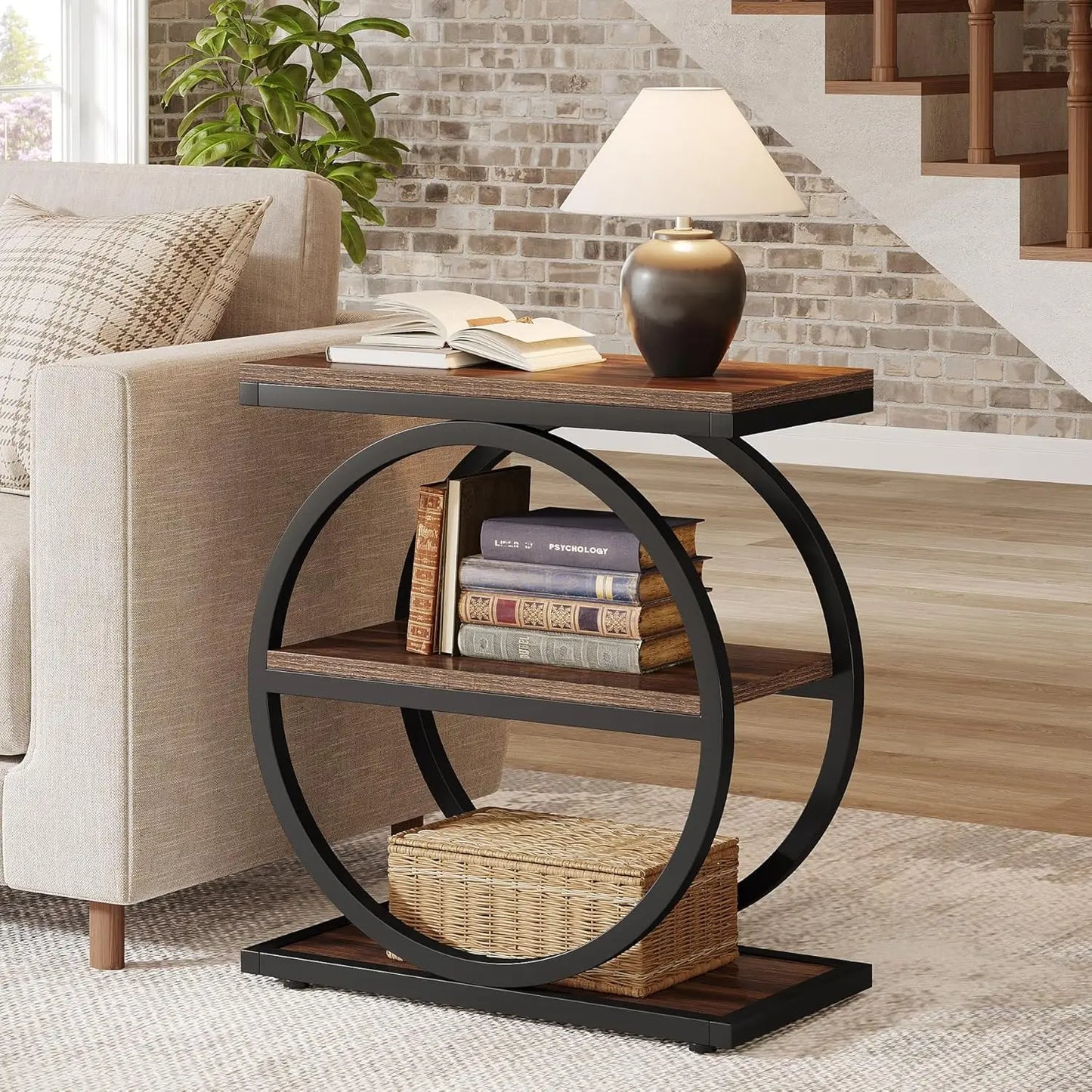 Tribesigns End Table With 3 Storage Shelves