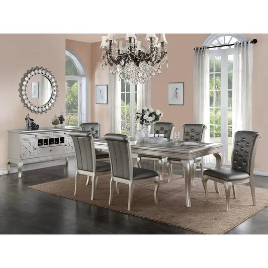 7pc Rectangle Glass Dining Table , Tufted Chairs