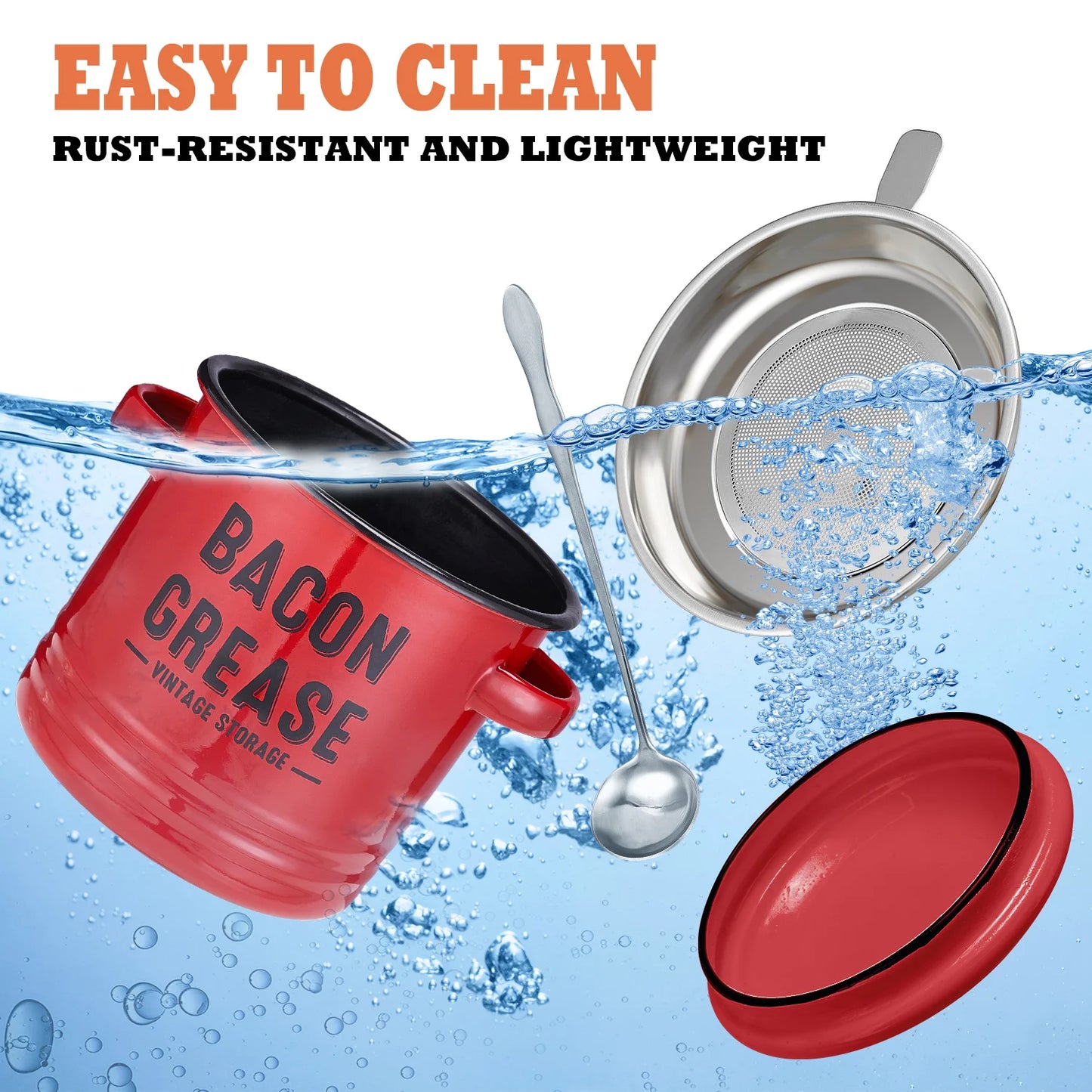 Large 46OZ Bacon Grease Container with Strainer