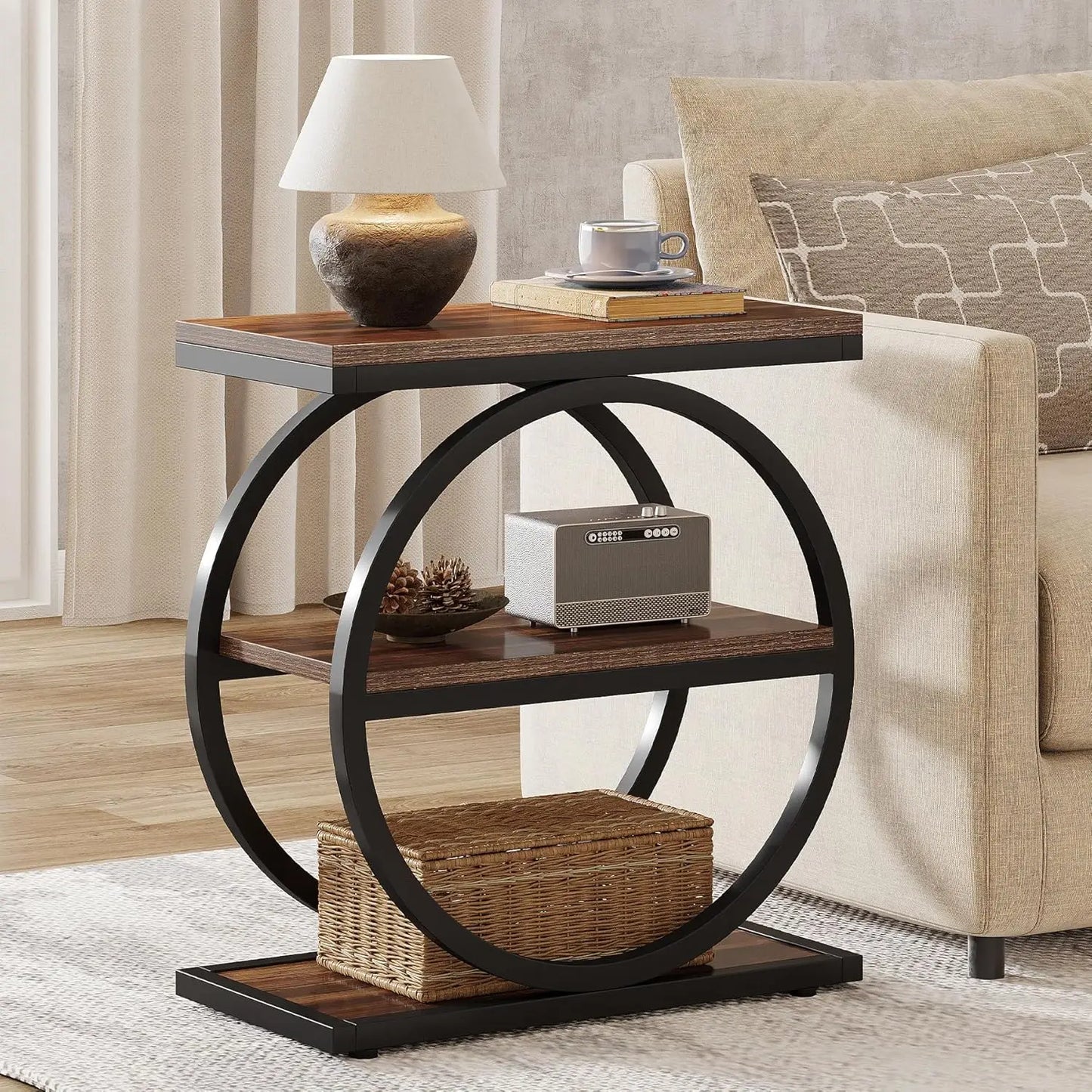 Tribesigns End Table With 3 Storage Shelves