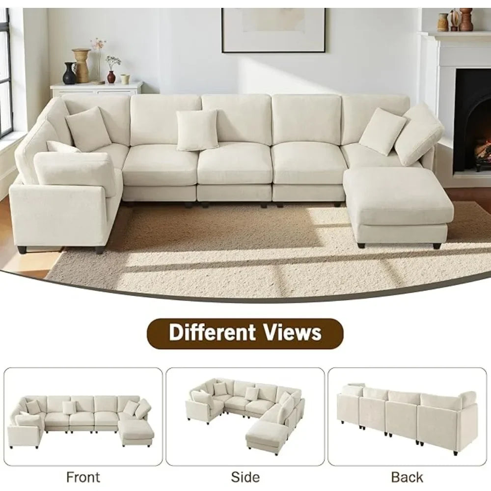 Chenille Cloud Sectional Sofa – 7-Seater