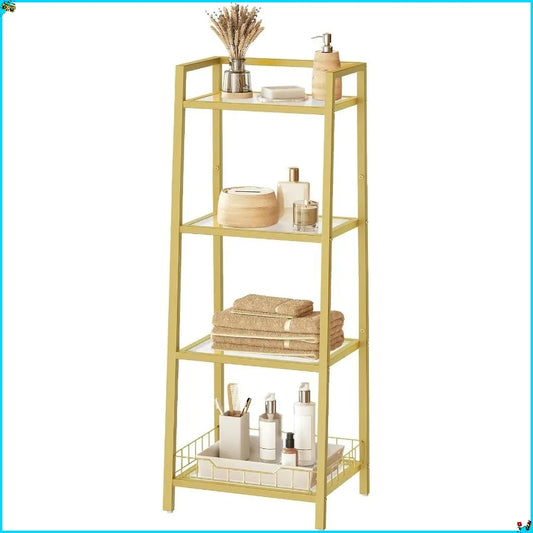 4 Tier Gold Glass Floor Standing Shelf