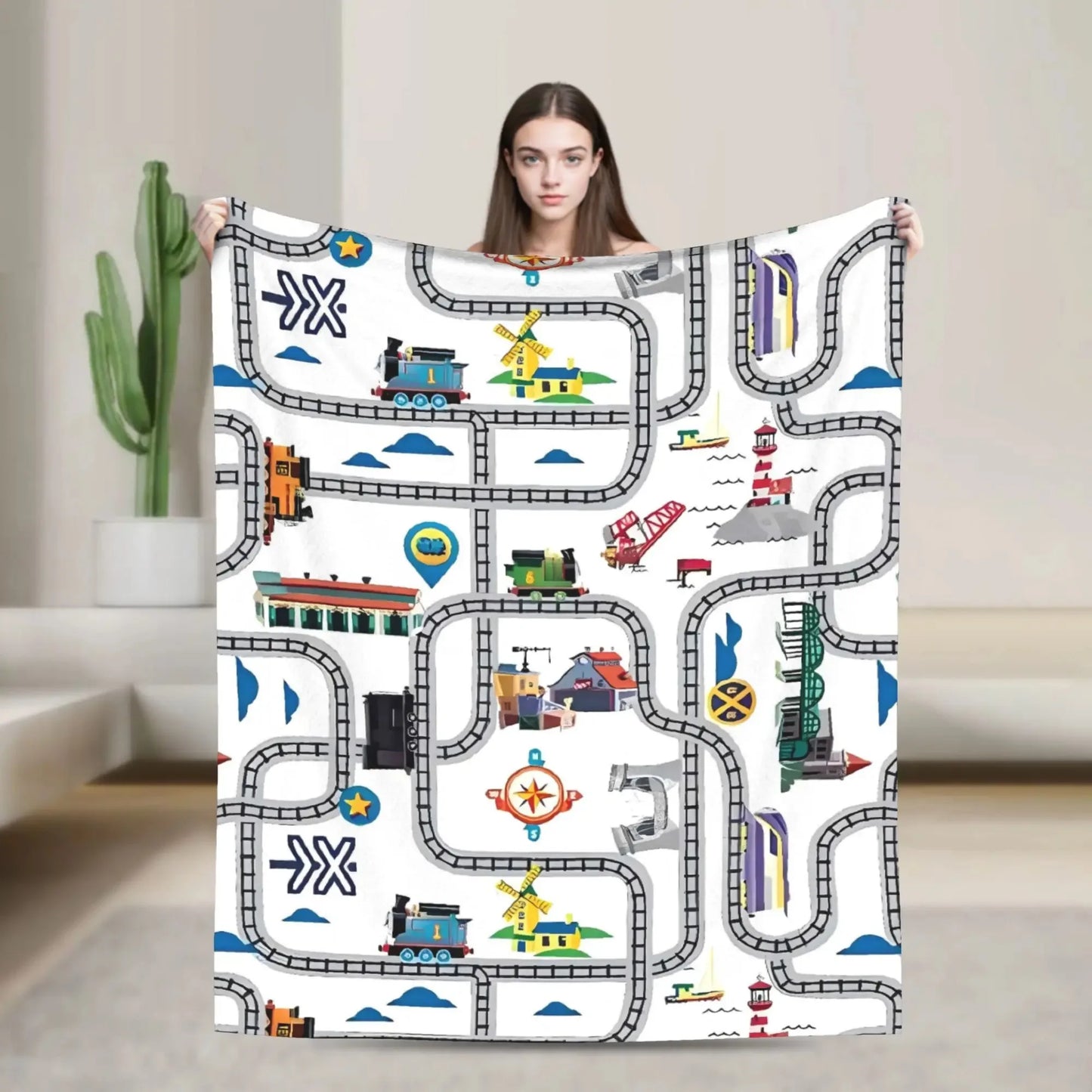 T-Thomas The Train Friends Blanket Quality Warm Soft Cartoon Throw Blanket Winter Travel Couch Chair Sofa Bed Fluffy Bedspread