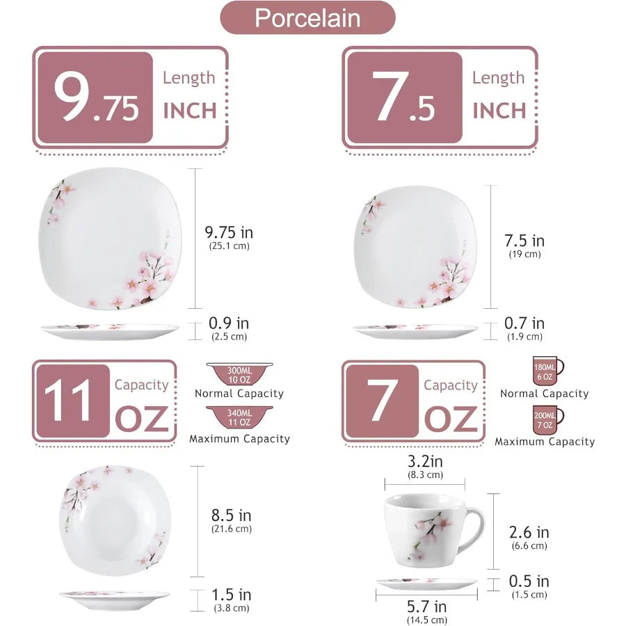 Annie Porcelain Dinnerware - Pink Floral Dish Set