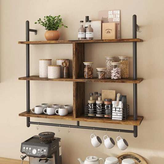 41.5' 3-Tier Floating Wall Shelves With Hooks
