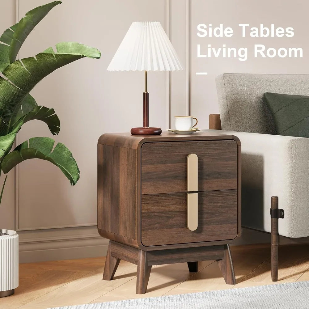 Mid-Century Modern Nightstand With Drawers, Wood Legs