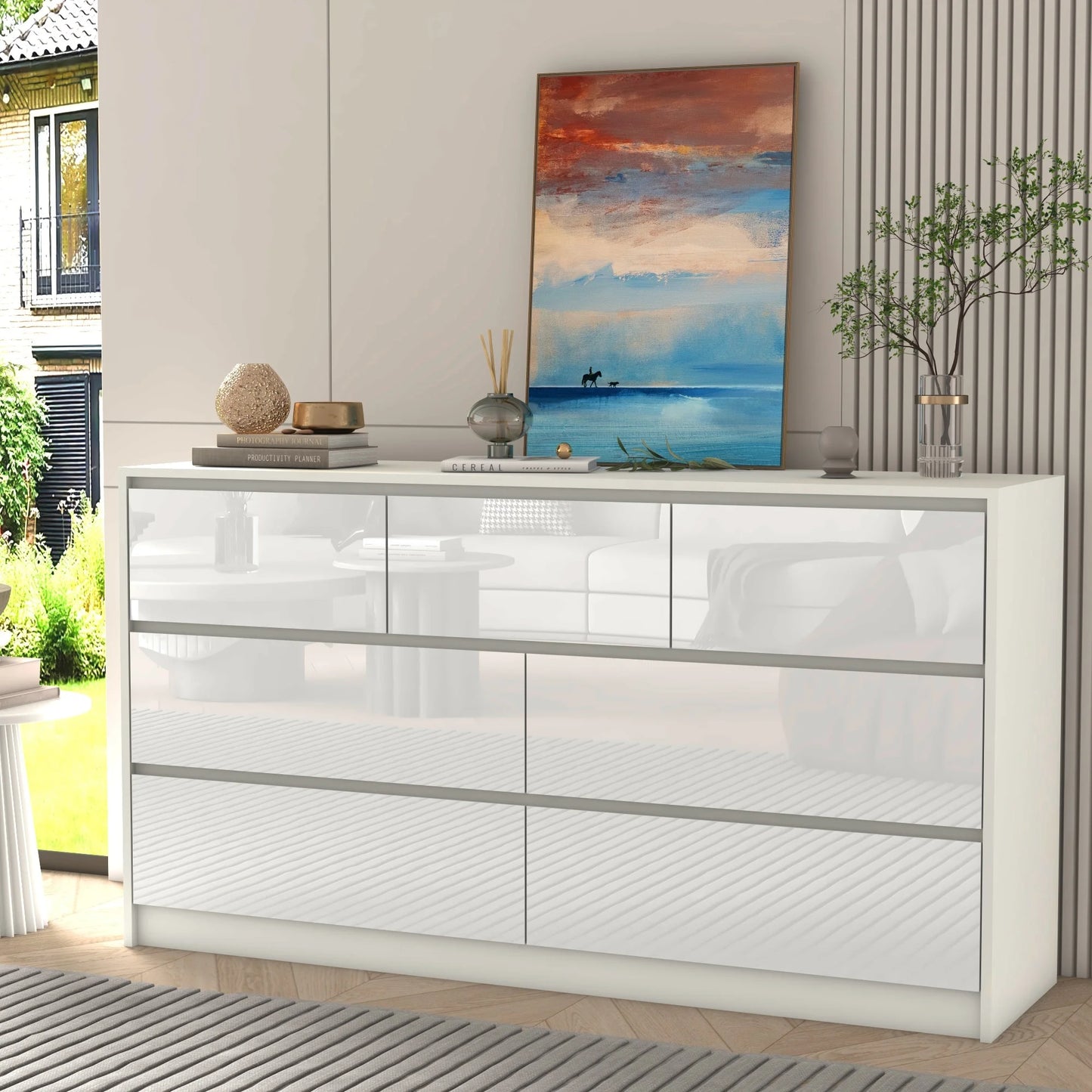 55 Inch Modern Dresser With 7 Drawers