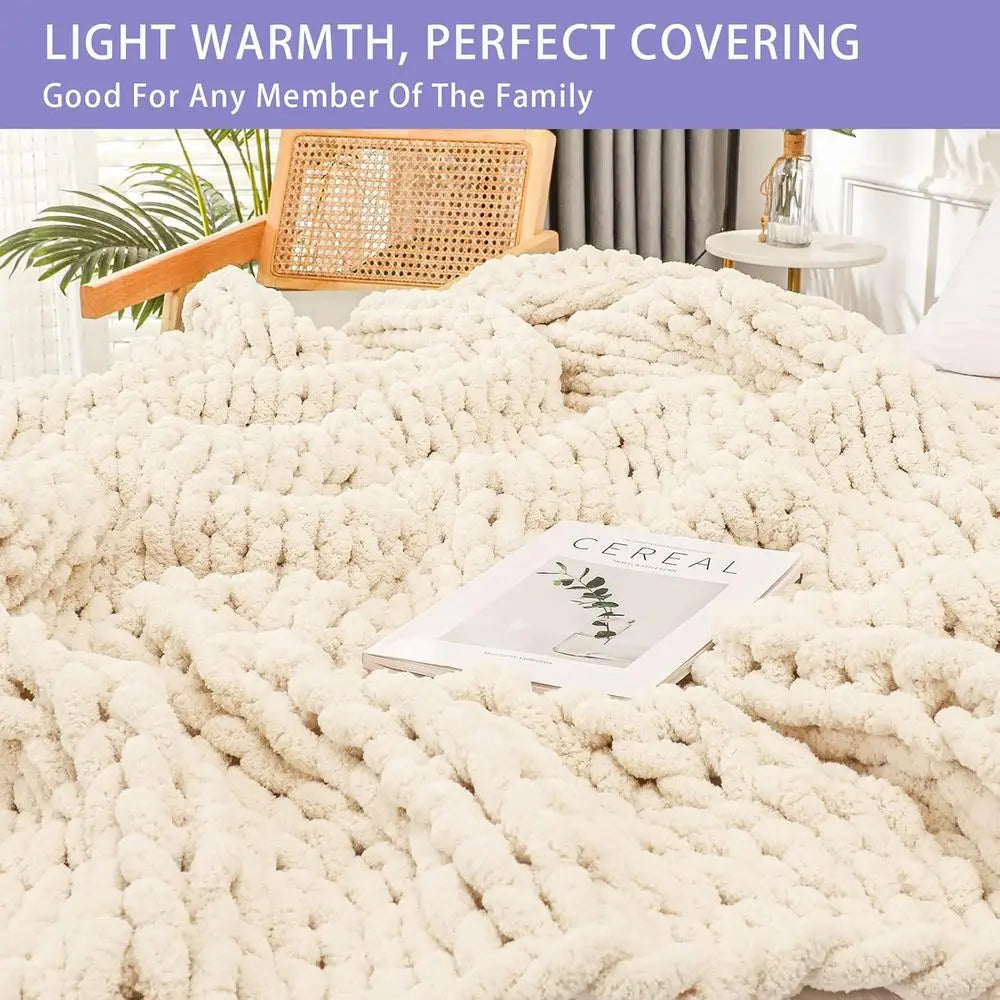 Chunky 100% Hand Knitted Throw Blanket, 80x90 inches
