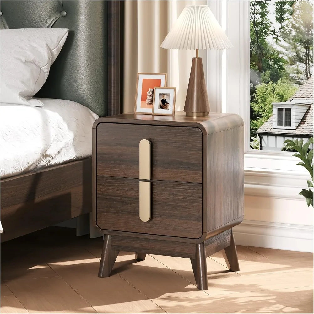 Mid-Century Modern Nightstand With Drawers, Wood Legs