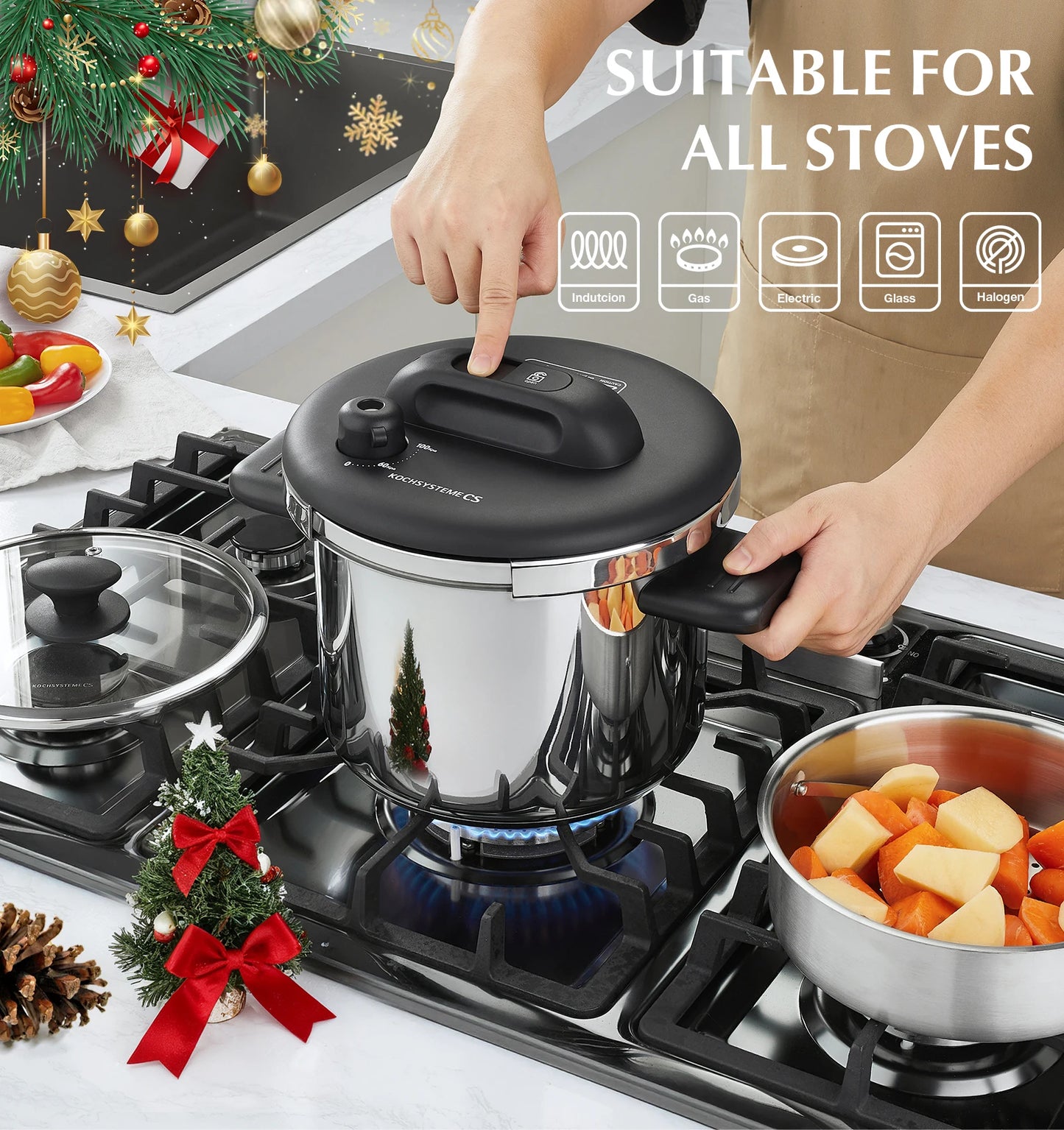 6.3/8.5 QT Stainless Steel Pressure Cooker 3-in-1