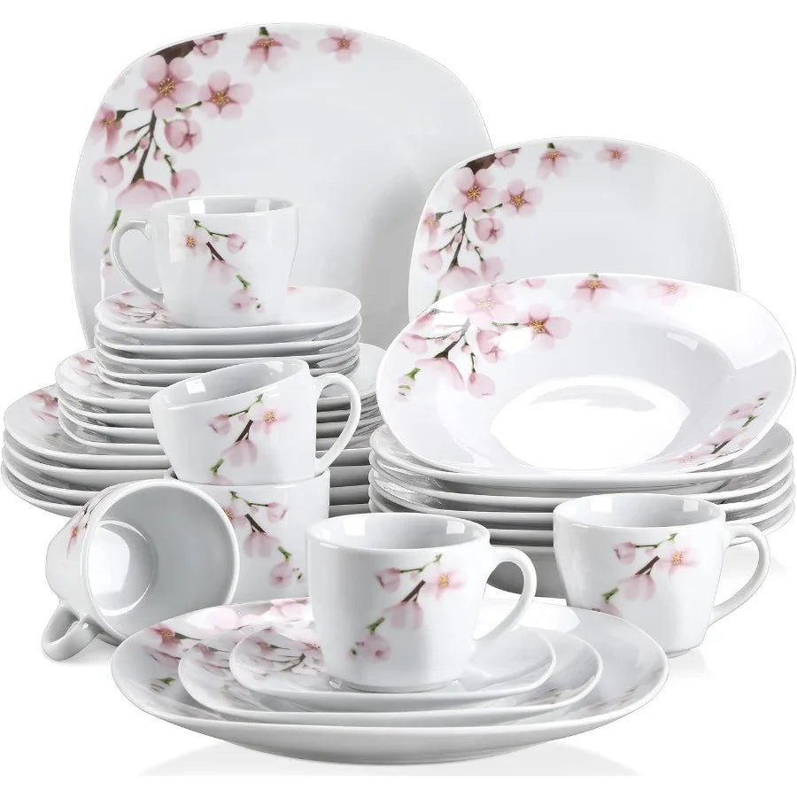 Annie Porcelain Dinnerware - Pink Floral Dish Set