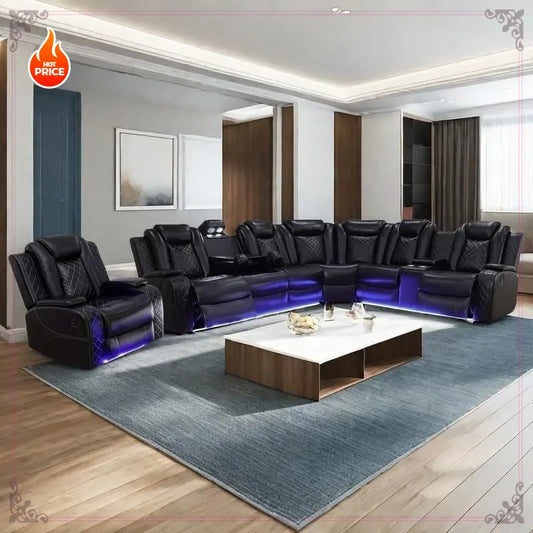 Power Recliner Sectional Sofa With LED Light