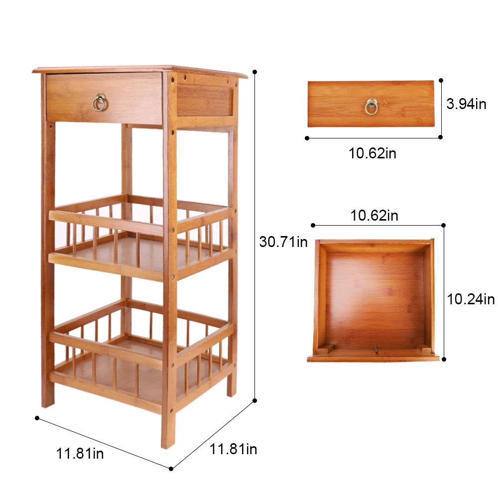 2-Tier Retro Bedside Table Bamboo End Table