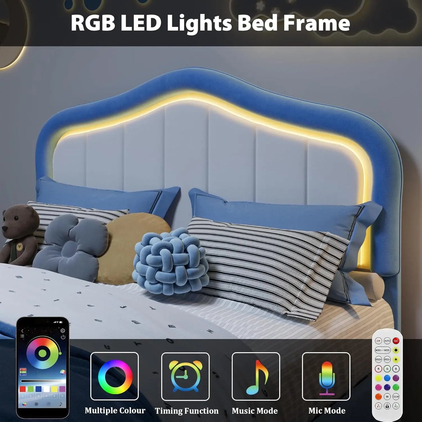 Princess Style Platform Upholstered Bed With Lights