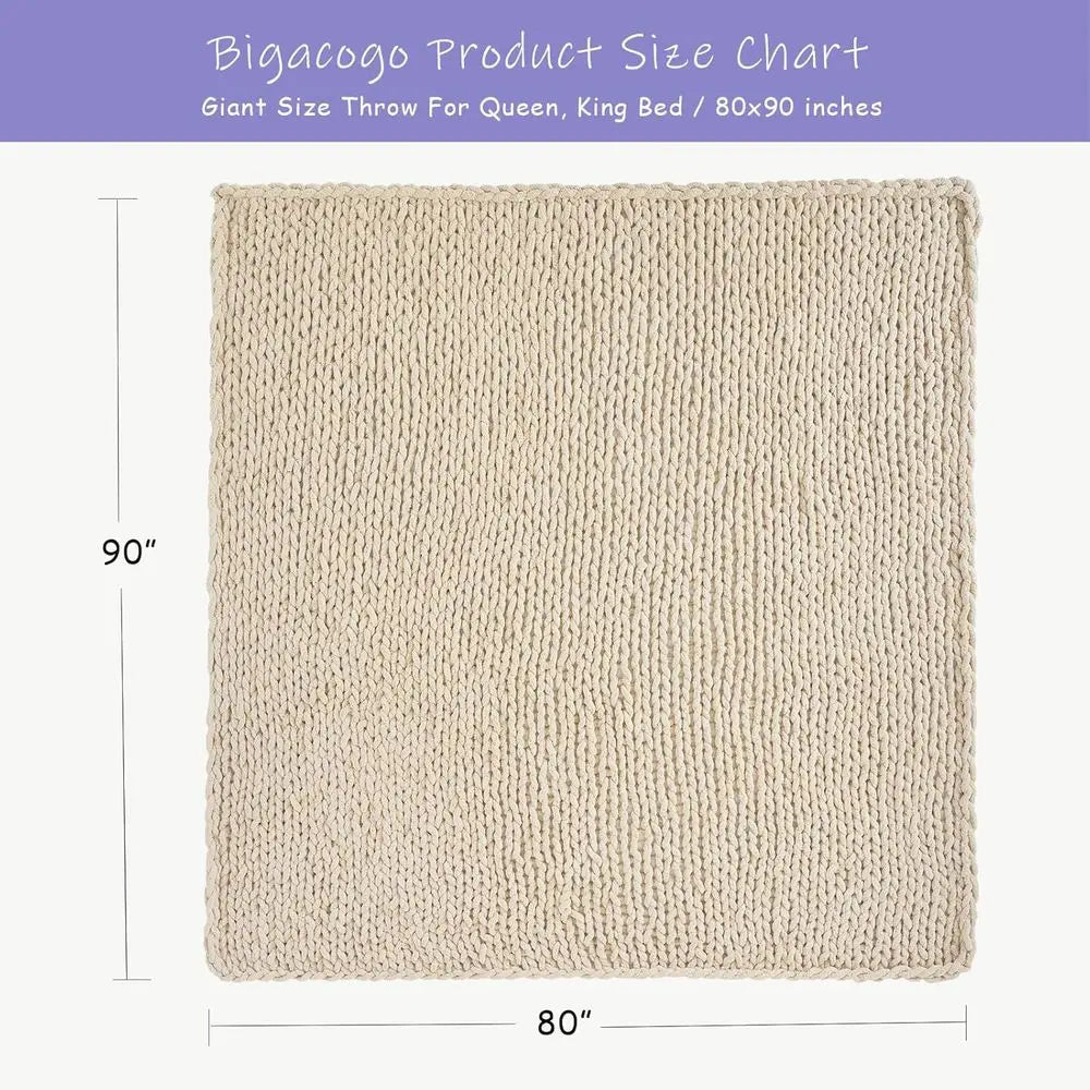 Chunky 100% Hand Knitted Throw Blanket, 80x90 inches