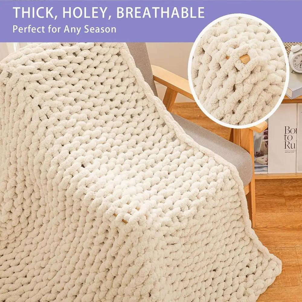 Chunky 100% Hand Knitted Throw Blanket, 80x90 inches