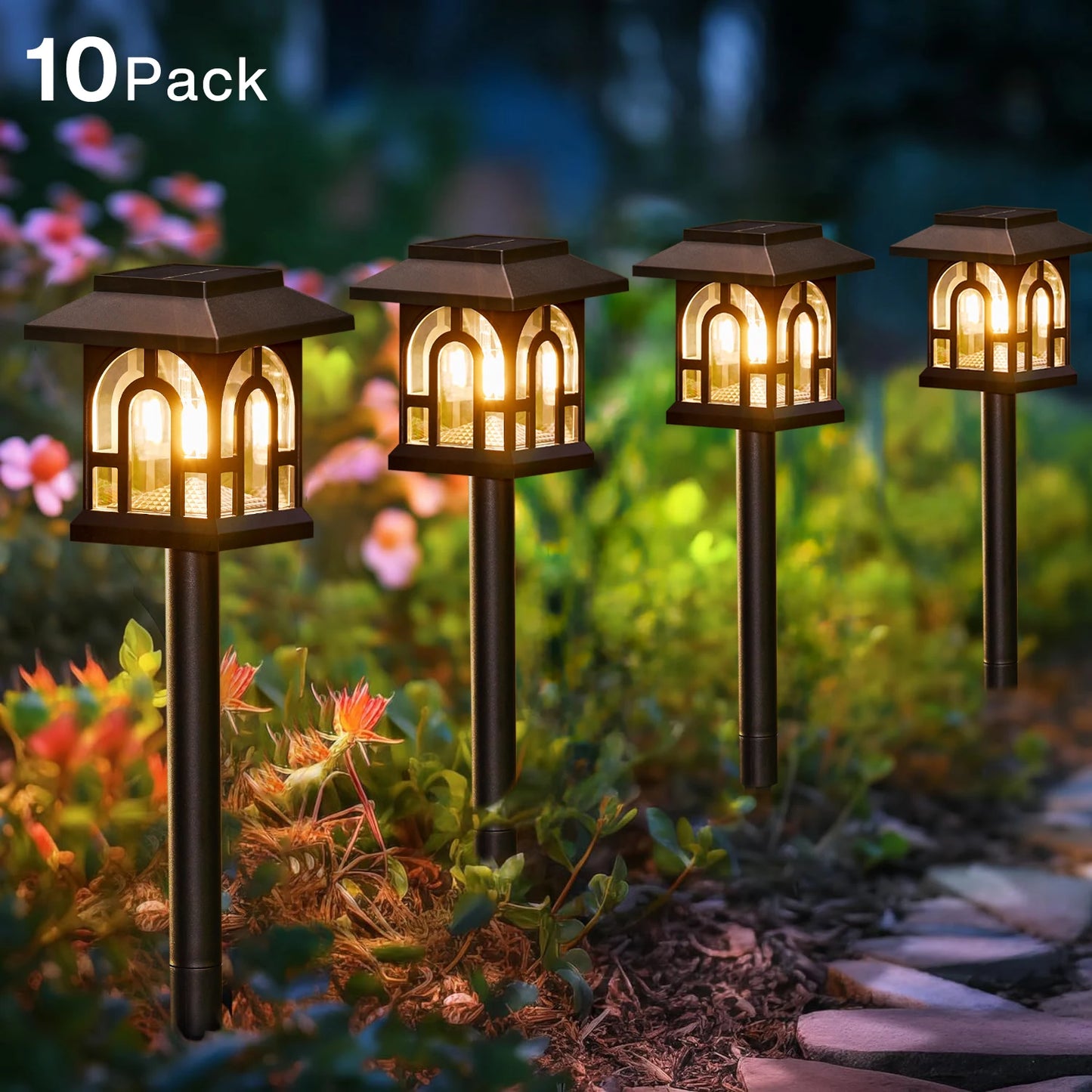 Waterproof Solar Pathway Lights Outdoor, Auto On/Off