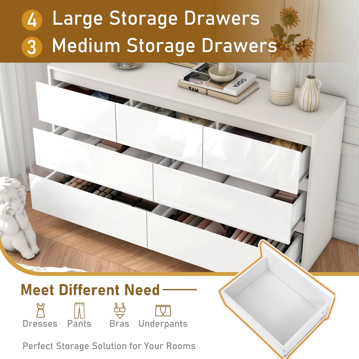 55 Inch Modern Dresser With 7 Drawers