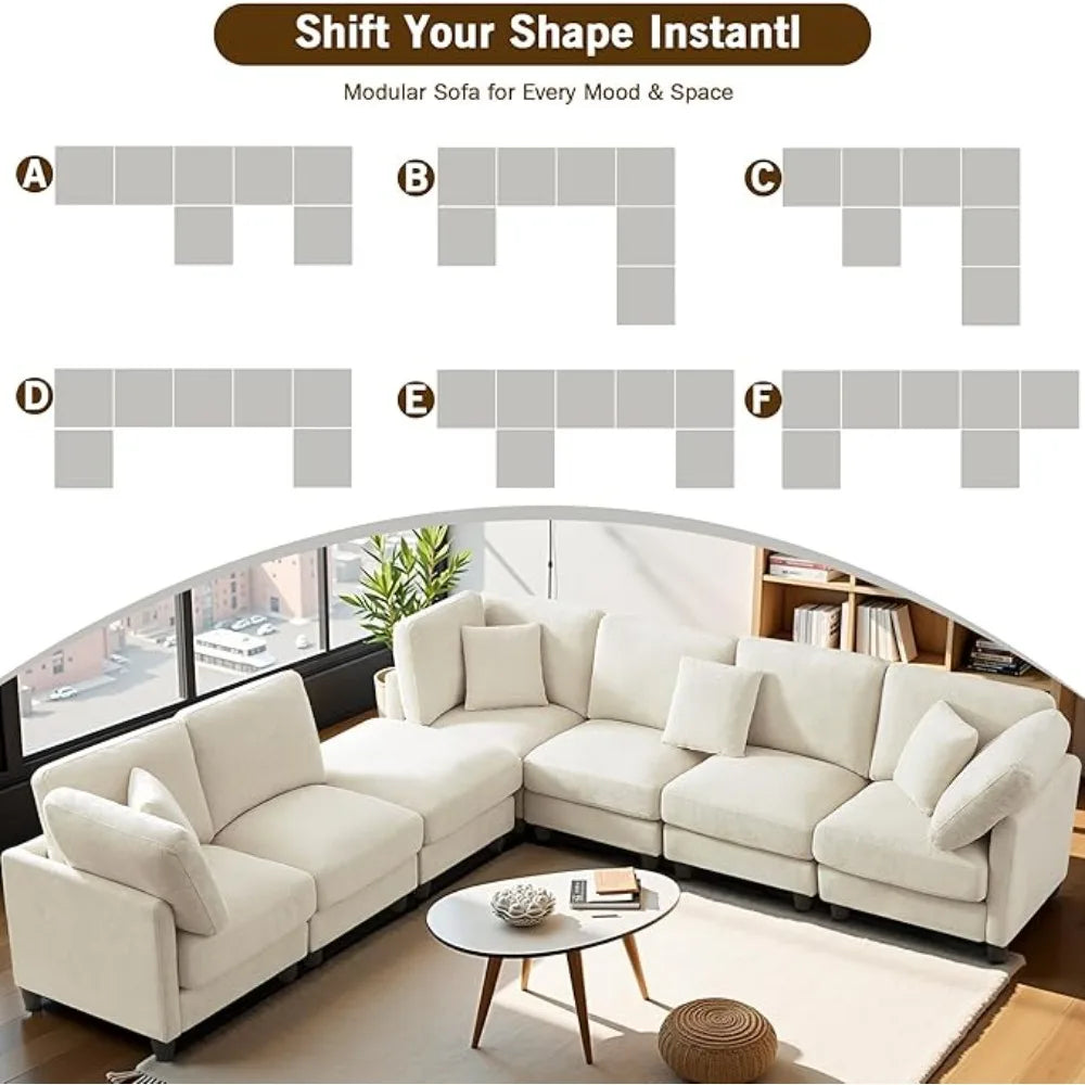 Chenille Cloud Sectional Sofa – 7-Seater