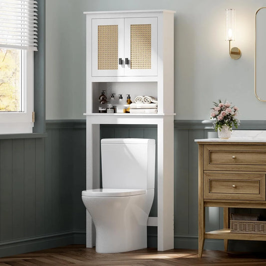 Farmhouse Over The Toilet Bathroom Rattan Cabinet