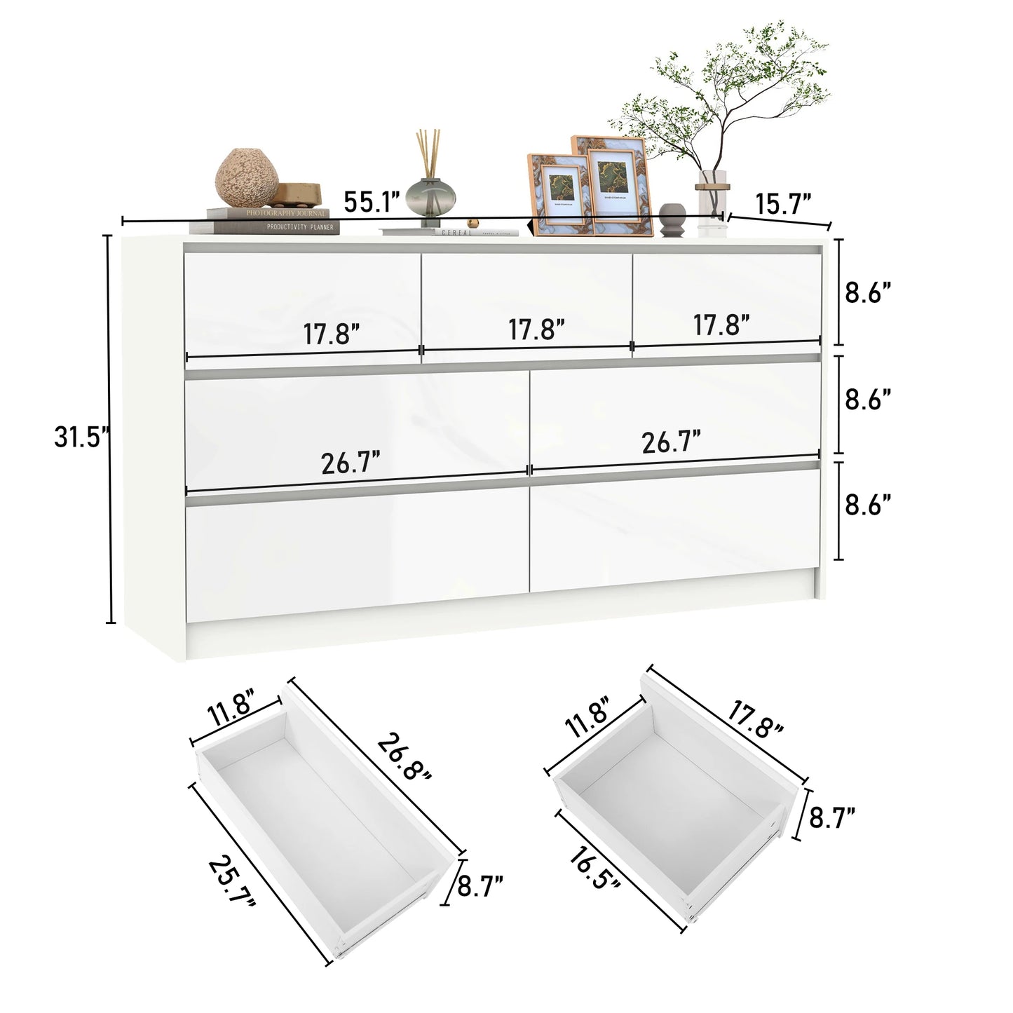 55 Inch Modern Dresser With 7 Drawers