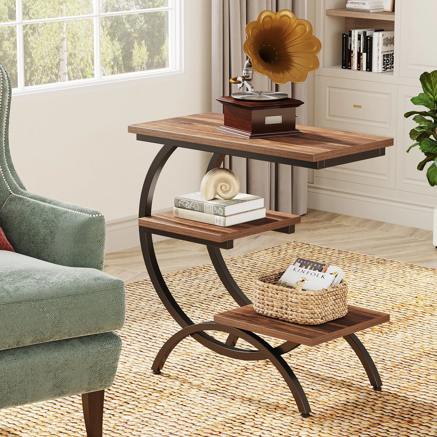 Tribesigns C-Shaped End Table, With Storage Shelves