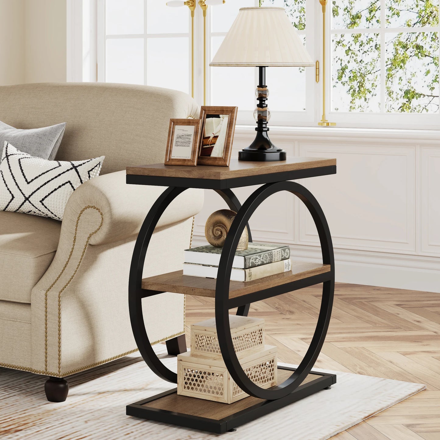 Tribesigns End Table With 3 Storage Shelves