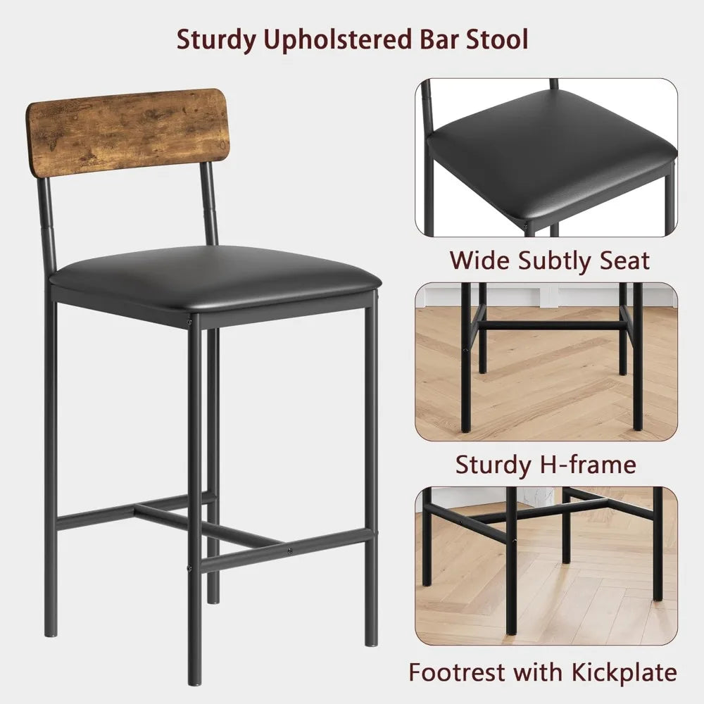 3 Piece Bar Table Set with 2 Upholstered Counter Stools 3 Tier Storage Shelves Steel, 300LB Capacity Compact Dining for Apartmen
