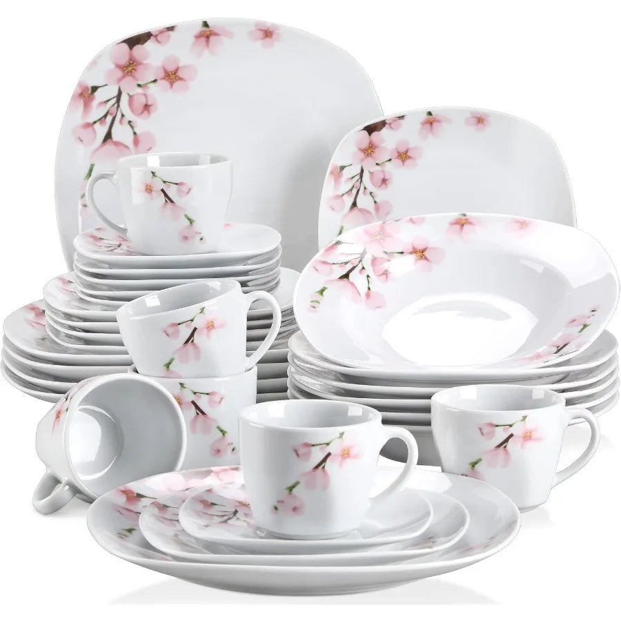 Annie Porcelain Dinnerware - Pink Floral Dish Set