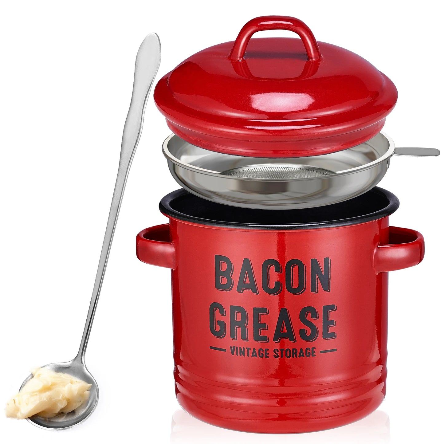 Large 46OZ Bacon Grease Container with Strainer