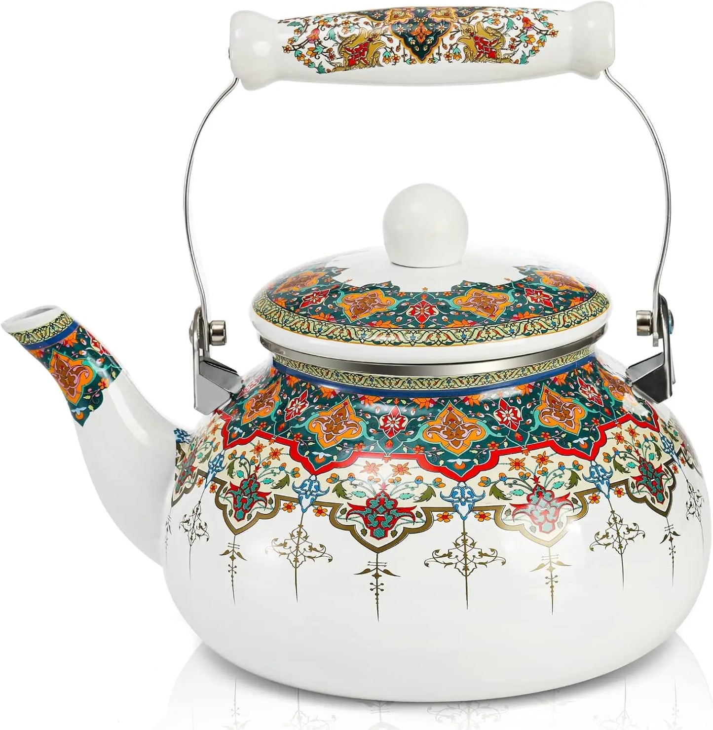2.6QT Ceramic Tea Kettle,  Large Floral Colorful