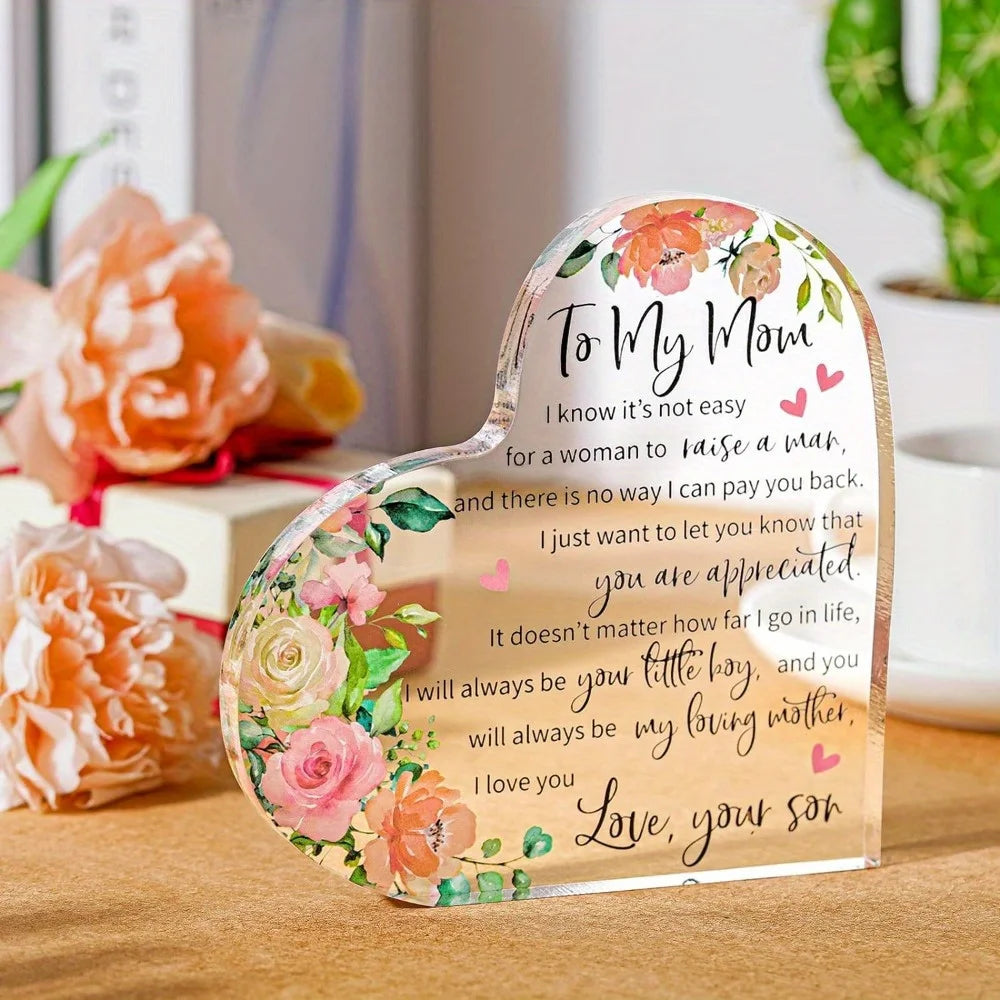 Mom Acrylic Heart Plaque: Thoughtful, Shows Gratitude