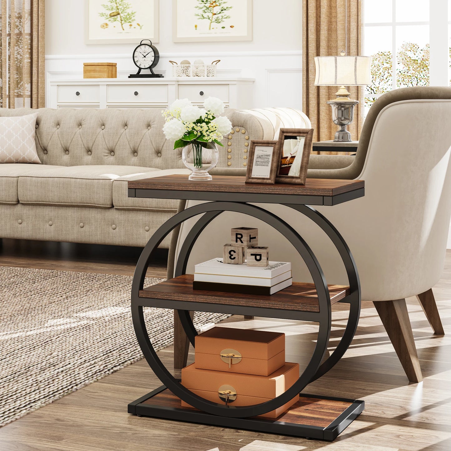 Tribesigns End Table With 3 Storage Shelves