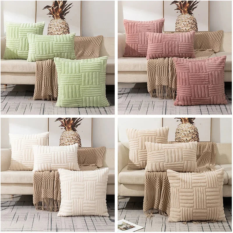 Boho Faux Fur Plush Throw Pillow Covers