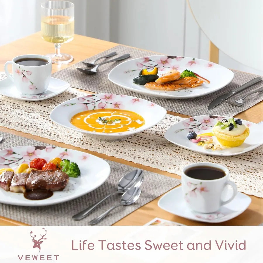 Annie Porcelain Dinnerware - Pink Floral Dish Set