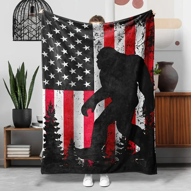 American Flag Bigfoot Fleece Throw, Vintage USA