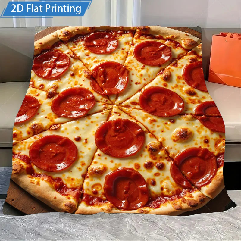 Pepperoni Pizza Print Fleece Throw, Cozy Bedding