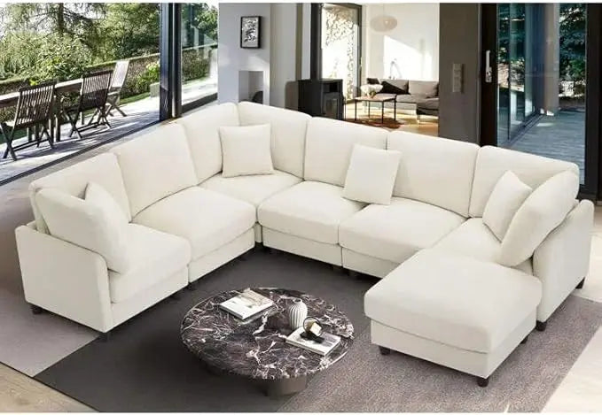 Chenille Cloud Sectional Sofa – 7-Seater
