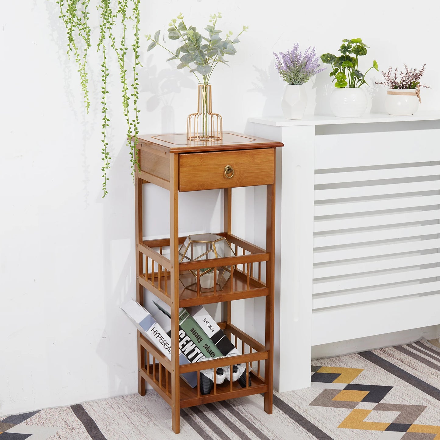 2-Tier Retro Bedside Table Bamboo End Table
