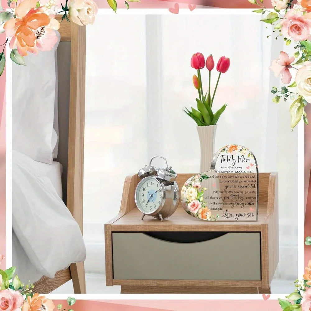 Mom Acrylic Heart Plaque: Thoughtful, Shows Gratitude
